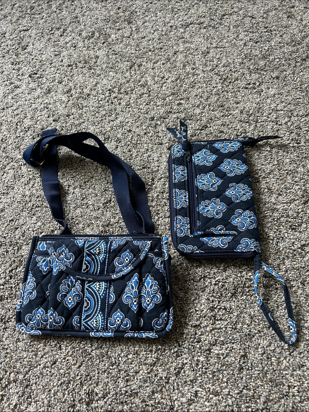 Vera Bradley Navy Blue Quilted Bag and Wristlet